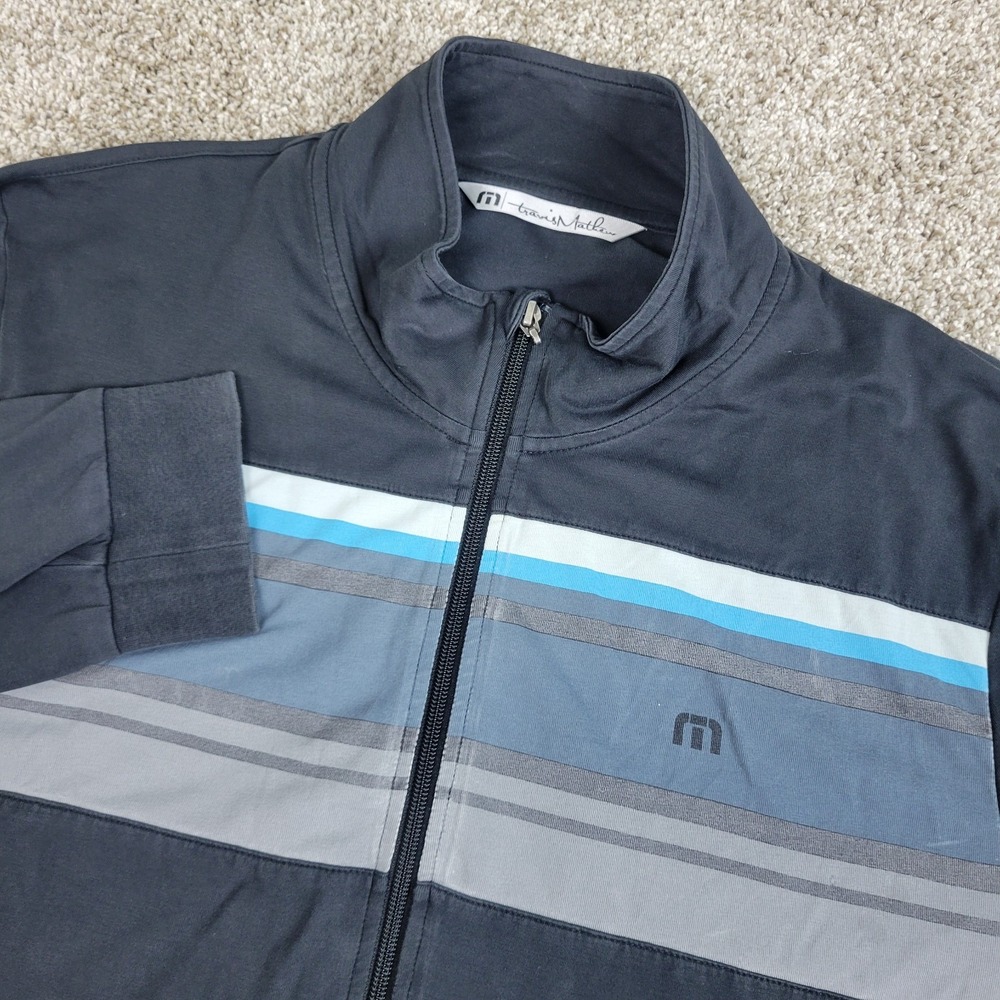 Travis Mathew Mens 2XL Black Chest Stripe Performance Stretch Full Zip Jacket